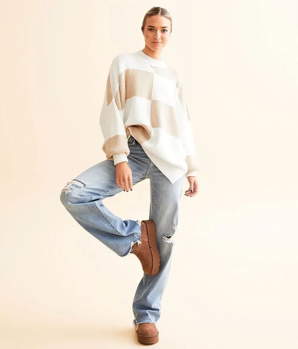 ✨Free People Checker Easy Street Tunic White Sand Sz Small Sweater✨